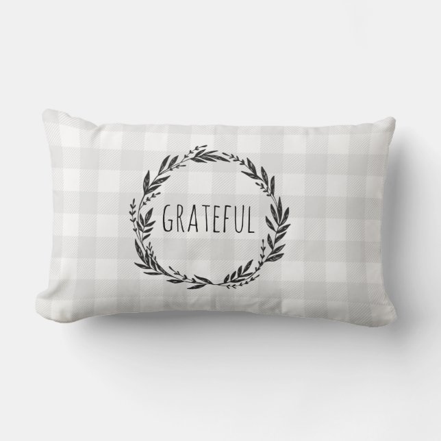 Grateful Gray Gingham Check Wreath Kussen (Voorkant)