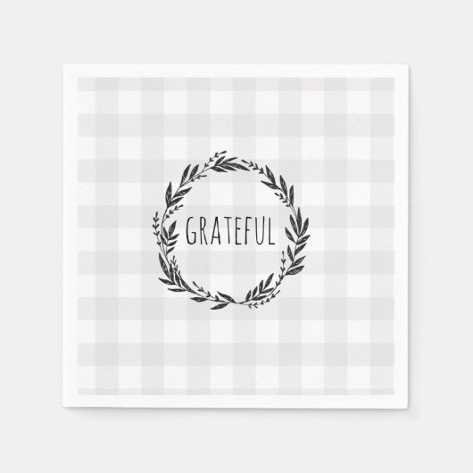 Grateful Gray Gingham Pattern Wreath Servet (Voorkant)