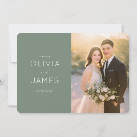 Grateful Green Elegant Photo Bedankkaart (Voorkant)