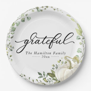 Grateful Greenery Pompoen Thanksgiving Diner Papieren Bordje