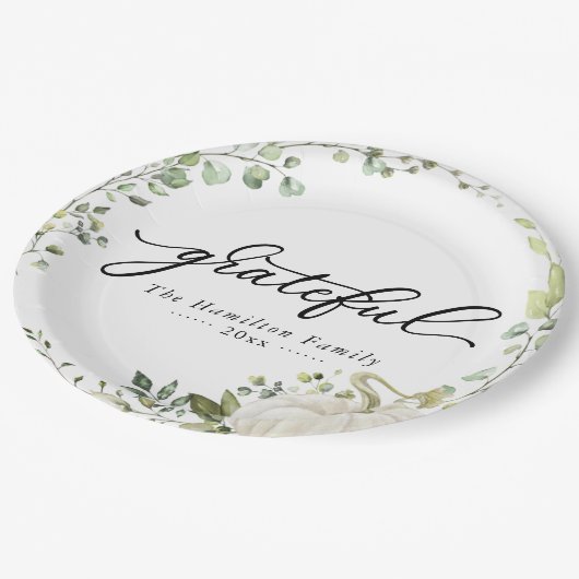 Grateful Greenery Pumpkin Thanksgiving Dinner Papieren Bordje (Gekanteld)