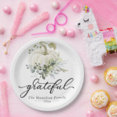 Grateful Greenery White Pumpkin Thanksgiving Papieren Bordje (Feest)