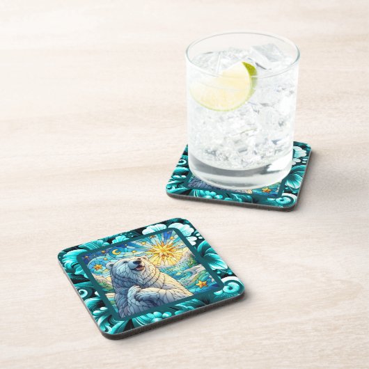 Grateful grillige Polar Beer Faux Glas in lood Bier Onderzetter (Rechterzijde)