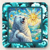 Grateful grillige Polar Beer Faux Glas in lood Bier Onderzetter (Voorkant)