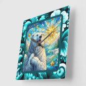 Grateful grillige Polar Beer Faux Glas in lood Vierkante Klok (Hoek)