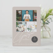 Grateful Handwrite Script 3 Foto Stijlvol Business Feestdagenkaart (Staand voorkant)