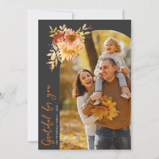 Grateful, happy thanksgiving photo greeting card bedankkaart (Voorkant)