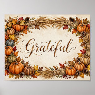 Grateful Harvest-kunstprint — Waterverf Pompoenen Poster