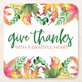Grateful Heart Autumn verliest Thanksgiving Border Kartonnen Onderzetters