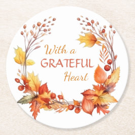 Grateful Heart Autumn verliest Thanksgiving Ronde Kartonnen Onderzetter