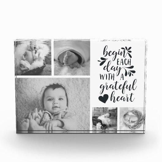 Grateful Heart Black and White Photo Collage Block Fotoblokken (Voorkant)