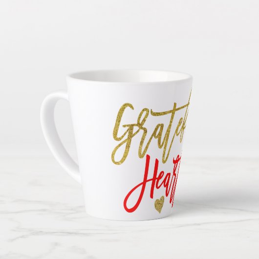 Grateful Heart Gratitude Quote Script Red Gold Latte Mok (Linkerhoek)