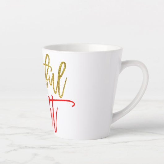 Grateful Heart Gratitude Quote Script Red Gold Latte Mok (Rechts)