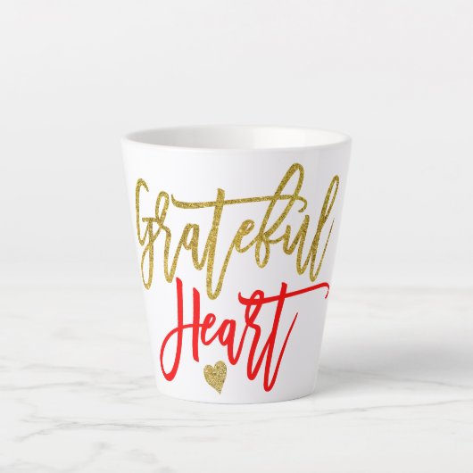 Grateful Heart Gratitude Quote Script Red Gold Latte Mok (Voorkant)
