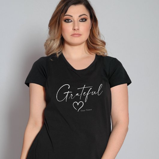 Grateful Heart | Jouw naam Minimale inkt Grote Maat T-shirt