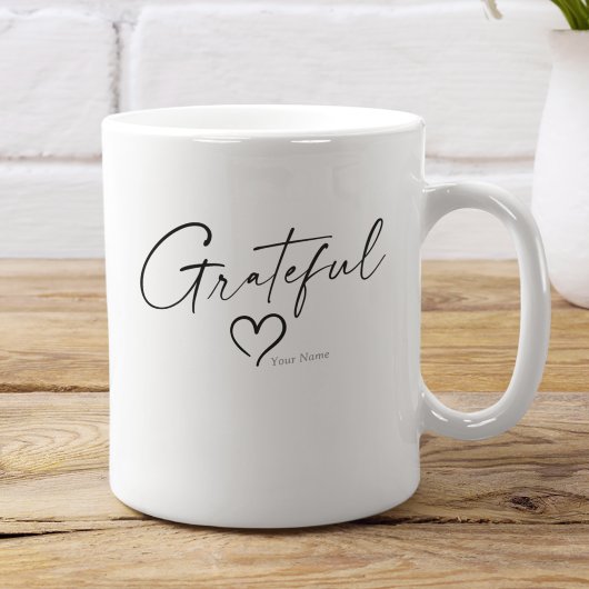 Grateful Heart | Jouw naam Minimale inkt Koffiemok