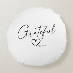 Grateful Heart   Jouw naam Minimale inkt Rond Kussen