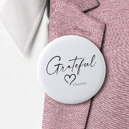 Grateful Heart | Jouw naam Minimale inkt Ronde Button 5,7 Cm