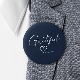 Grateful Heart | Jouw naam Minimale inkt Ronde Button 5,7 Cm