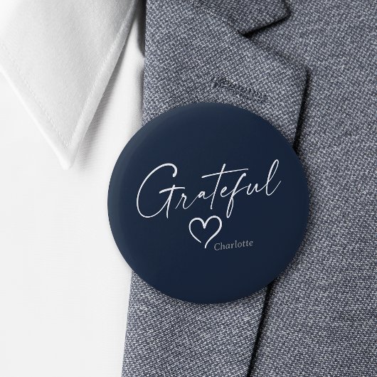 Grateful Heart | Jouw naam Minimale inkt Ronde Button 5,7 Cm