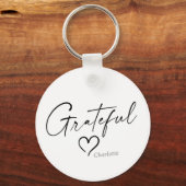 Grateful Heart | Jouw naam Minimale inkt Sleutelhanger (Voorkant)