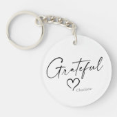 Grateful Heart | Jouw naam Minimale inkt Sleutelhanger (Voorkant)