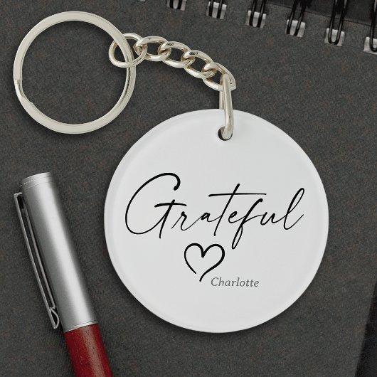 Grateful Heart | Jouw naam Minimale inkt Sleutelhanger