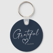 Grateful Heart | Jouw naam Minimale inkt Sleutelhanger (Voorkant)