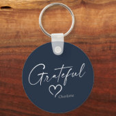 Grateful Heart | Jouw naam Minimale inkt Sleutelhanger (Voorkant)