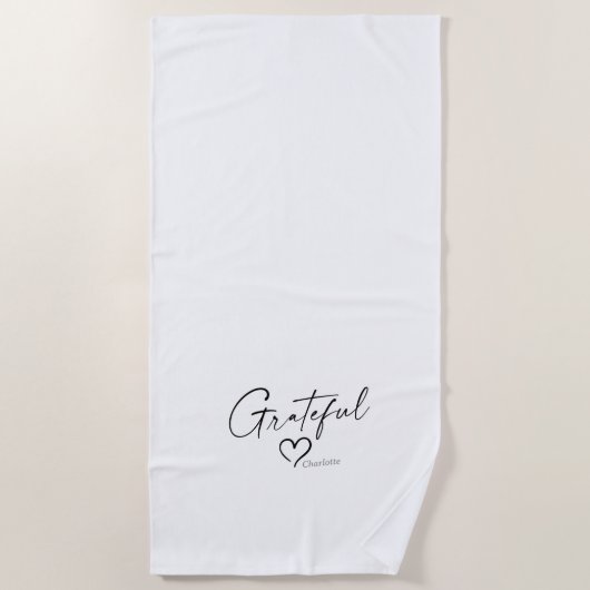 Grateful Heart | Jouw naam Minimale inkt Strandlaken (Voorkant)