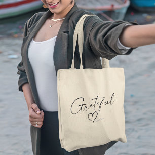 Grateful Heart Jouw naam Minimale inkt Tote Bag