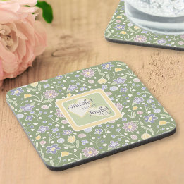 Grateful Heart Joyful Life Floral Coaster Set Bier Onderzetter