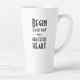 Grateful Heart Quote Black White Tall Latte Mok