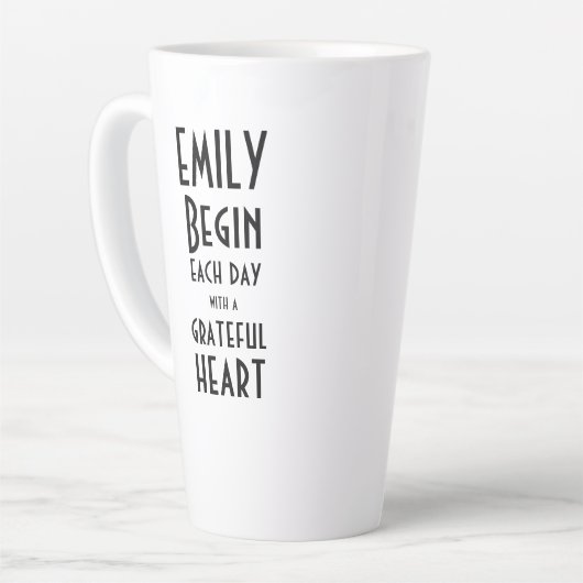 Grateful Heart Quote Monogram Name Tall Latte Mok (Linkerhoek)