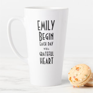 Grateful Heart Quote Monogram Name Tall Latte Mok