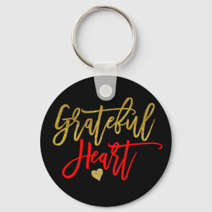 Grateful Heart Script Typography Red Gold Black Sleutelhanger