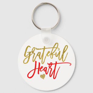 Grateful Heart Script Typography Red Gold Quote Sleutelhanger