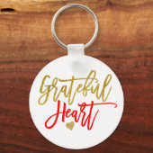 Grateful Heart Script Typography Red Gold Quote Sleutelhanger (Voorkant)