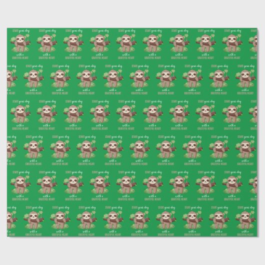 Grateful Heart Sloth Wrapping Paper Cadeaupapier (Vlak)