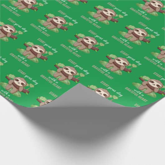 Grateful Heart Sloth Wrapping Paper Cadeaupapier (Hoek)