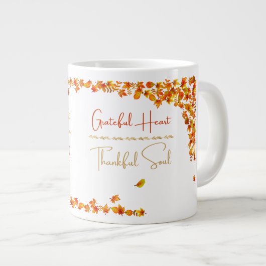 Grateful Heart Thankful Soul Mug – Minimal Fall  Grote Koffiekop (Voorkant rechts)
