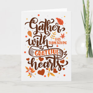 Grateful Hearts Autumn Leaf Typografie Thanksgivin Feestdagen Kaart