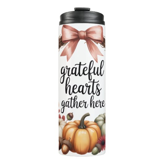 Grateful hearts gather here pumpkin wreath thermosbeker (Voorkant)