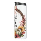 Grateful hearts gather here pumpkin wreath thermosbeker (Geroteerd rechts)