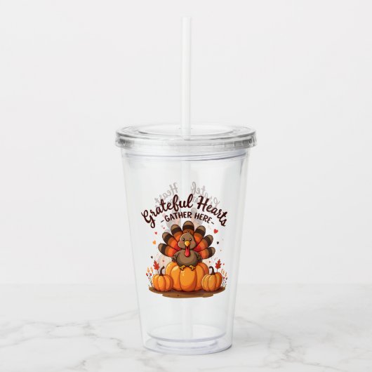Grateful Hearts Thanksgiving Turkey Acryl Drinkbeker (Voorkant)