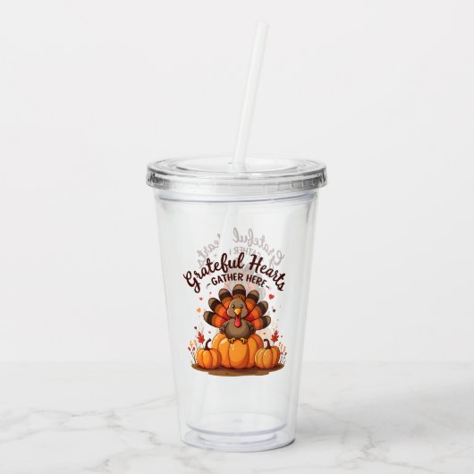 Grateful Hearts Thanksgiving Turkey Acryl Drinkbeker (Achterkant)