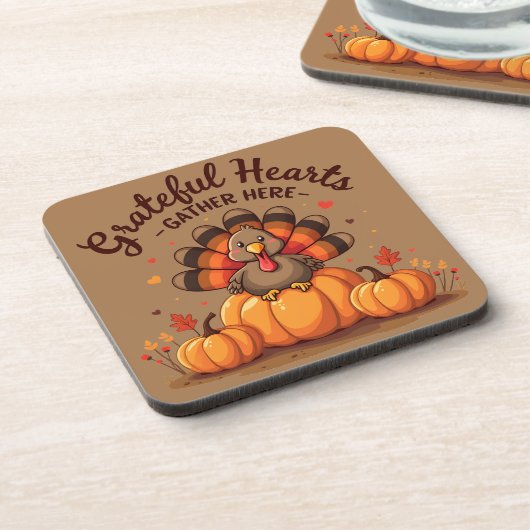 Grateful Hearts Thanksgiving Turkey Bier Onderzetter (Linkerzijde)