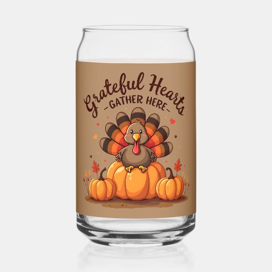 Grateful Hearts Thanksgiving Turkey Blikvorm Glas (Achterkant)