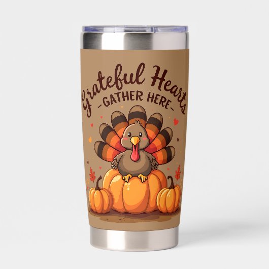 Grateful Hearts Thanksgiving Turkey Geïsoleerde Drinkbeker (Voorkant)