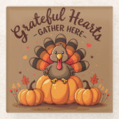 Grateful Hearts Thanksgiving Turkey Glazen Onderzetter (Voorkant)